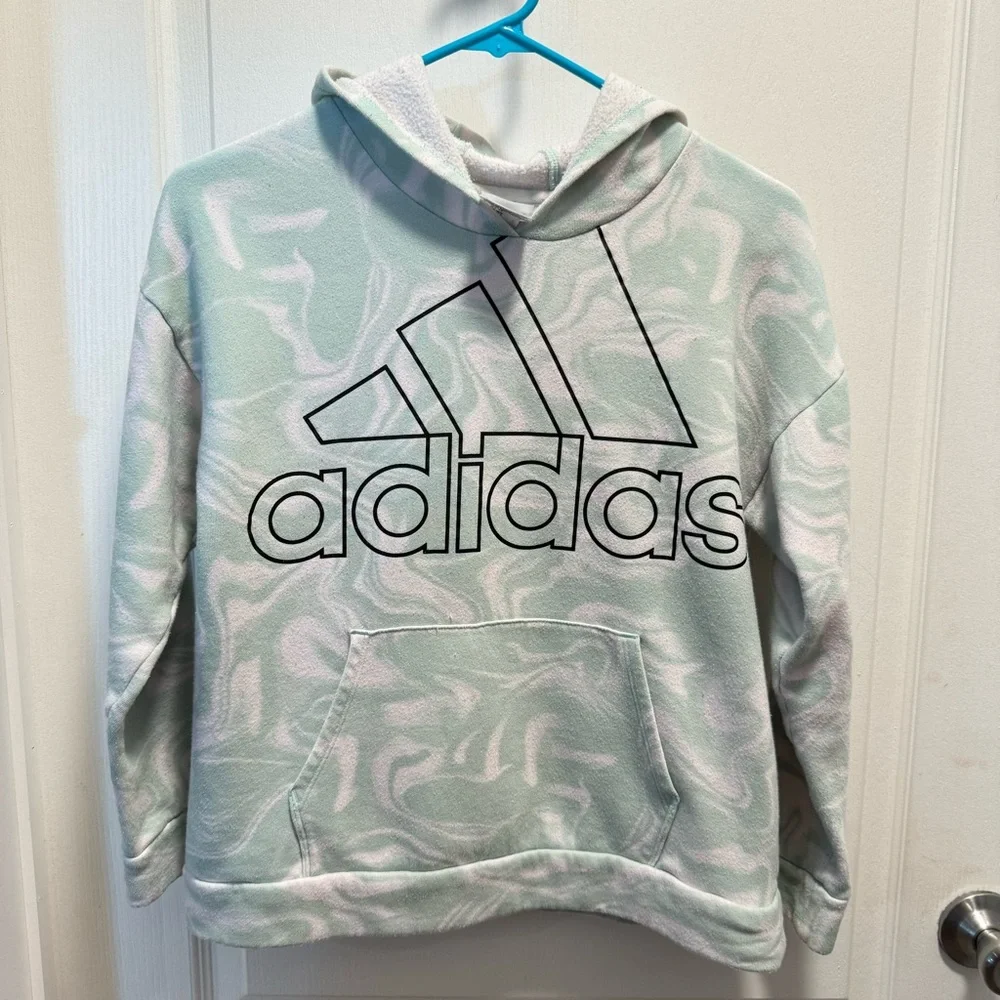 Youth Adidas Hoodie, light green tie dyed, size XL 16, long sleeve, front pocket